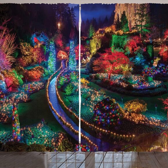 NWT Ambesonne Curtains Christmas at Butchart Gardens 108 x 84 - Picture 2 of 6